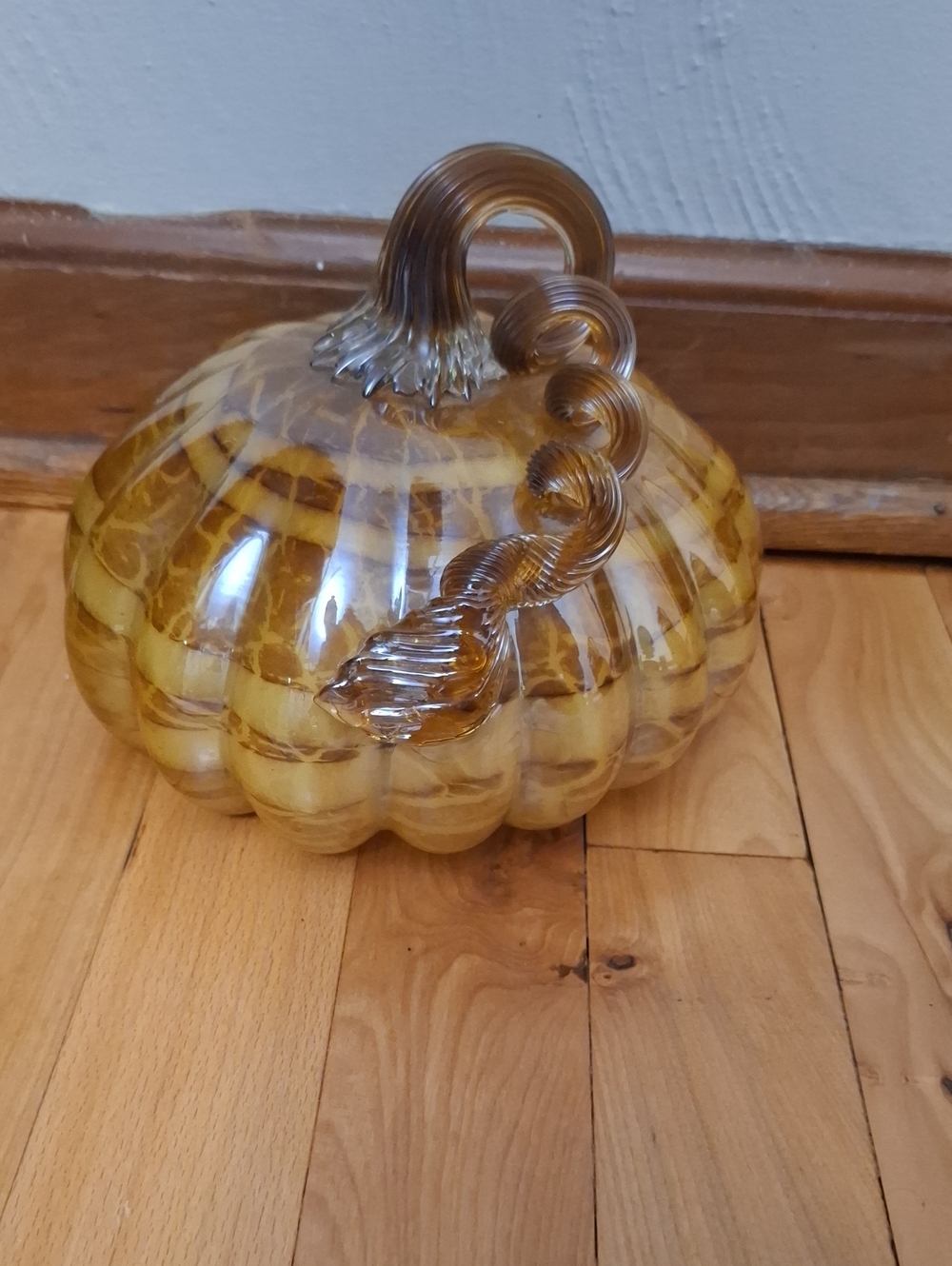 Handblown Glass Pumpkin Sculpture - Amber Brown